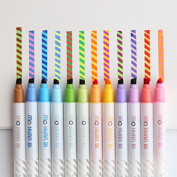 12pcs sihirli renk çizim kalemi seti renksiz vurgulayıcı işaretçi spot astar kalem malzemeleri kırtasiye okulu f809 231227