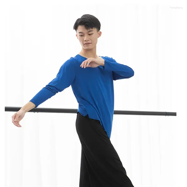 Stage indossare l'uomo irregolare anteriore tops latino danza latina moderna sciolta danza da ballo vestiti samba waltz-shirt in magazzino