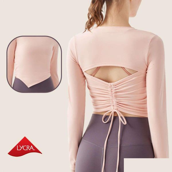 Lu Align Yoga Camisa assimétrica com dstring para mulheres Lycra Manga comprida Fitness Top Running e Casual Wear Lemon Workout Gry Ll Drop Dhoyz