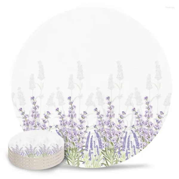 Tapetes de mesa lavanda floral vintage conjunto de cerâmica redondo absorvente bebida café chá copo placemats