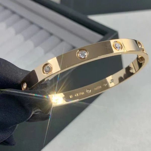 Tasarımcı Mücevher Bileklik Lüks Tasarımcı Bilezik Altın Pembe Plaka Tedori ile Parantnys Bezeletler 6mm W Kiri 10 Elmas Bayan Erkekler Bangles Mücevherat