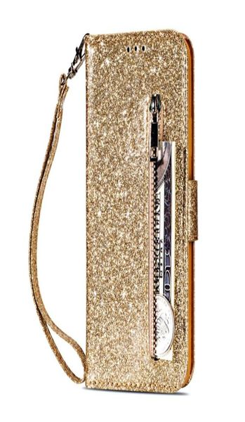 Multifunktions -Bling -Glitzer -Leder -Brieftaschenhüllen für iPhone 14 plus 13 Mini 12 11 Pro Max X XR XS 8 7 Samsung S22 Ultra Zipper Spa7967648