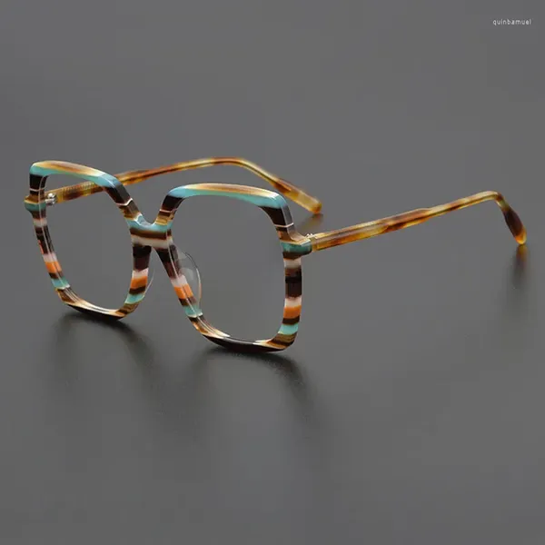 Óculos de sol Quadrões de nicho de óculos feitos à mão Mãe Men e mulheres Designers Retro Big Literary Fashion Square Optical Prescription Glass