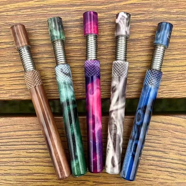 New Metal Spring Pipa da fumo 80x9mm Colore One Hitter Bats Tube Snuff Snorter Sniffer Tabacco Hand Pipes 100 Pz Molto Bong