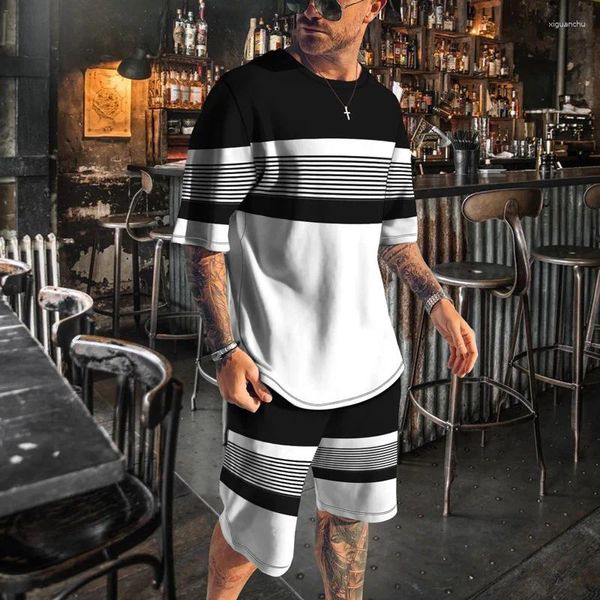 Tute da uomo T-shirt moda di strada Set Abbigliamento stile tendenza vintage Girocollo Abito oversize a maniche corte ad asciugatura rapida 2 pezzi