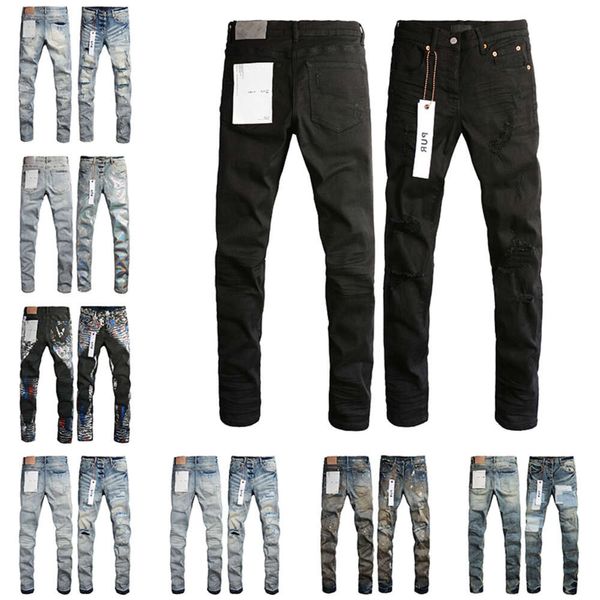 2024 Moda Novos Jeans Masculinos Mens Roxo Designer Angustiado Rasgado Motociclistas Mulheres Denim Carga Para Homens B Loe