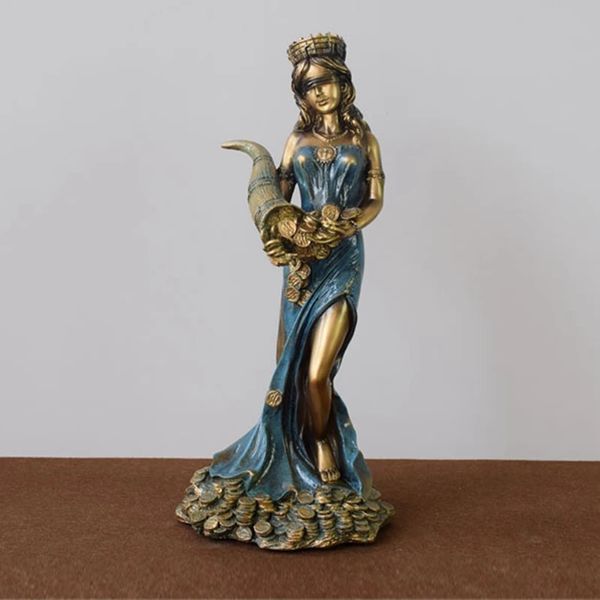 Mit verbundenen Augen Fortuna Statue Antike griechische römische Göttin des Glücks Vintage Blaue Glücksskulptur Glücksdekorationen für Zuhause 231228