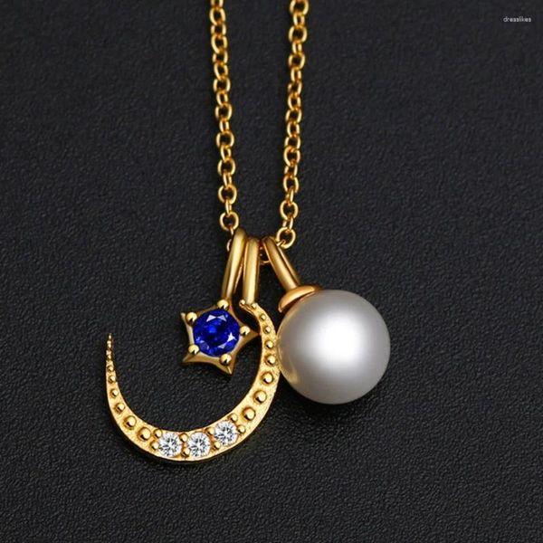 Collana con pendenti Squisito ciondolo stella luna sole pendente in argento sterling 925 catena a maglie stile gioielli di moda regalo bijoux per le donne
