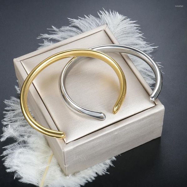 Bangle tubo grosso para mulheres de aço inoxidável simples oco banhado a ouro jóias por atacado e acessórios de moda