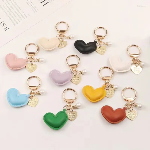 Keychains Damen Leder Love Keychain Label Pearl Heart Keyring Mode Charm Bag Schmuckdekoration Anhänger Anhänger