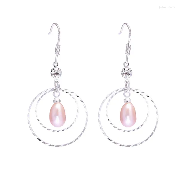 Ohrringe Mode Echte Natürliche Rosa Perle Kristall 925 Sterling Silber Baumeln Tropfen Für Frauen Edlen Schmuck Hochzeit Prom