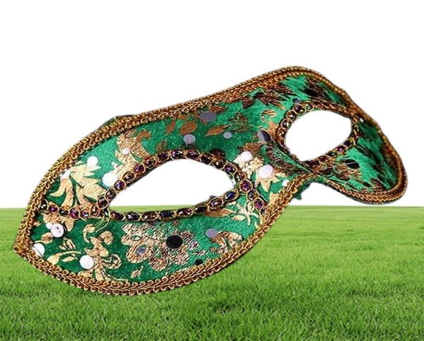 20 PZ Mezza Maschera Halloween Masquerade maschera maschile Venezia Italia pizzo a testa piatta maschere di stoffa brillante6448021