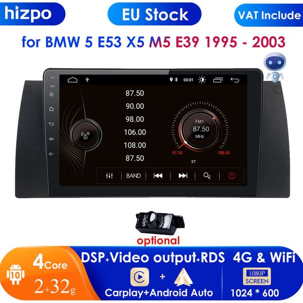 2GB + 32GB AI Voice 2 Din Monitor de carro Android Rádio automático para 5 E53 X5 M5 E39 1995 - 2003 Carplay Multimídia GPS 2din Autoradio