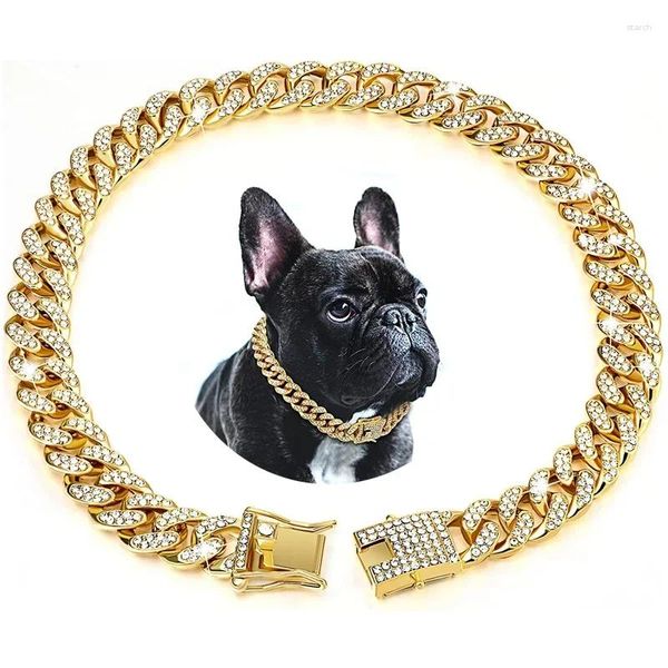 Hundekragen Luxus Diamant Kubaner Kettenkragen mit Design sicherer Schnalle Haustier Halskette Schmuckzubehör für kleine mittlere große Hunde Katze