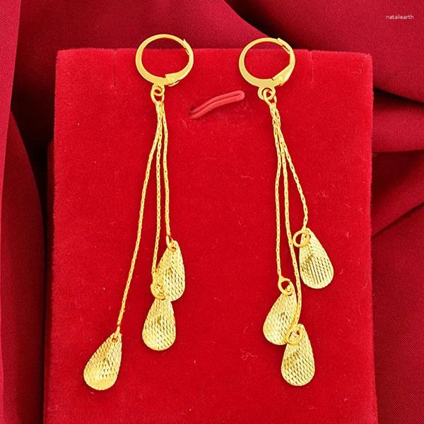 Orecchini pendenti in vero oro giallo 14 carati per le donne Orecchini pregiati Bizuteria con pietre preziose 14 carati con granato