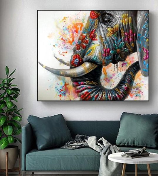 Fotos de elefantes coloridos Canvas pintando pôsteres de animais e impressões de arte de parede para sala de estar Modern Home Decoration8903118