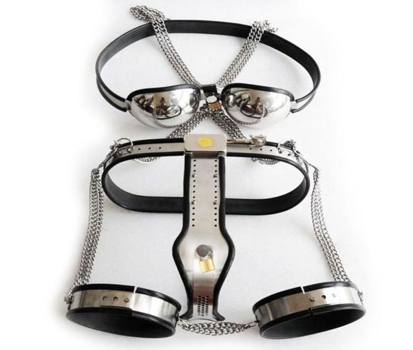 3 pçsset feminino cinto de castidade sutiã de aço inoxidável coxa anel metal dispositivo castidade sexo brinquedo erótico para mulheres escravo bondage fetiche 08744371