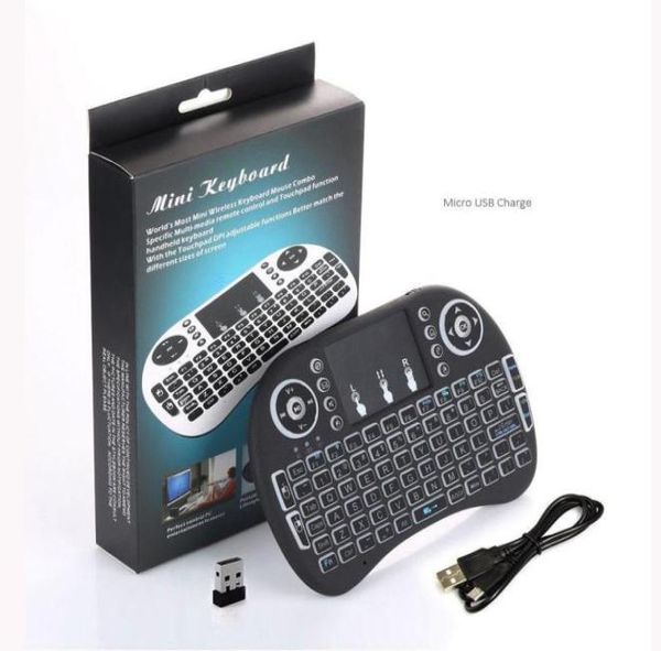 Mini RII Keyboard sem fio i8 24G Inglês Air Mouse Teclado Remote Control Touchpad Para Smart Android TV Box Notebook Tablet PC7003475