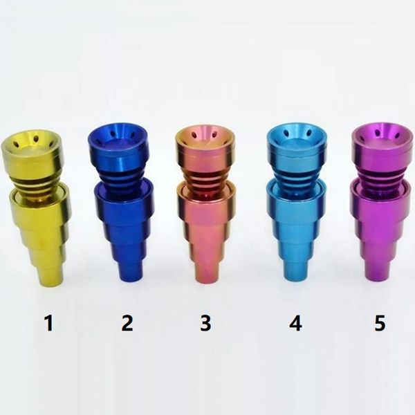 Prego de titânio anodizado colorido 6 em 1 Domeless Titanium Medical GR2 Nails 10mm 14mm 19mm Articulação masculina e feminina Universal Conveniente Dab Oil Rigs Acessórios para fumar