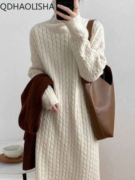 Casual Kleider Winter Damen Pullover Koreanische Version Pendler Hoher Kragen Lose Verdickte Warme Pullover Langes Kleid Frauen Kleidung