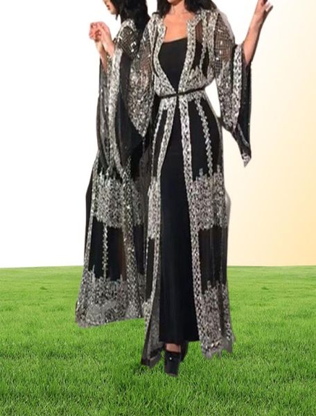 Abaya Dubai Müslüman Elbise Lüks Yüksek Sınıf Pullar Nakış Dantel Ramazan Kaftan İslam Kimono Kadın Siyah Maxi Elbiseler9468291