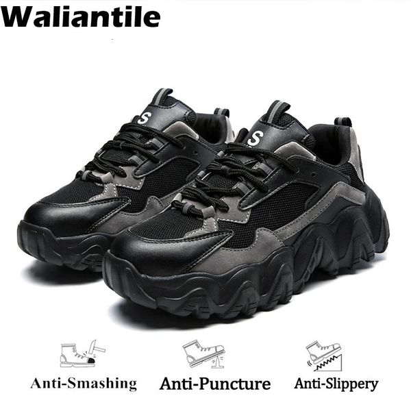 Sapatos de segurança elegantes do Waliantile para homens Mulheres de aço do dedo do dedo do dedo do dedo do pé de aço do trabalho industrial Botas de perfuração Puncure Sneakers indestrutíveis 231225