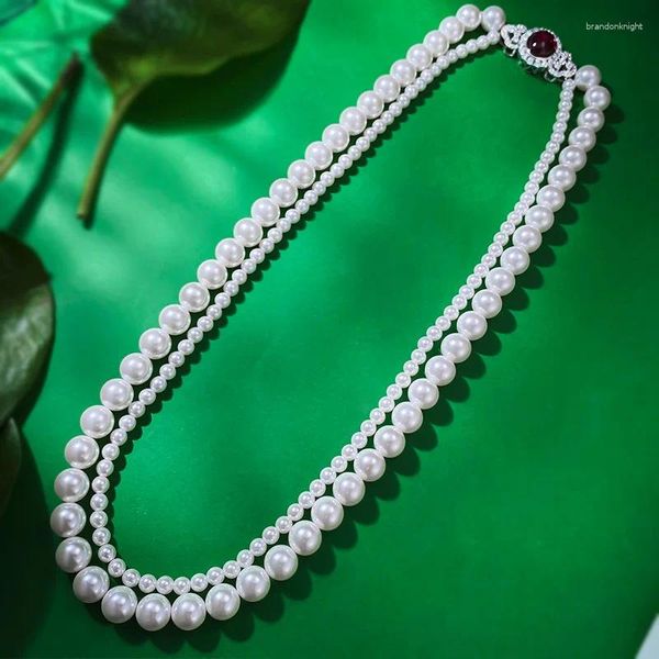 Catene Vintage Perla Collana con rubino e diamanti Vero argento sterling 925 Chocker da sposa per feste per regalo di gioielli con ciondolo da donna