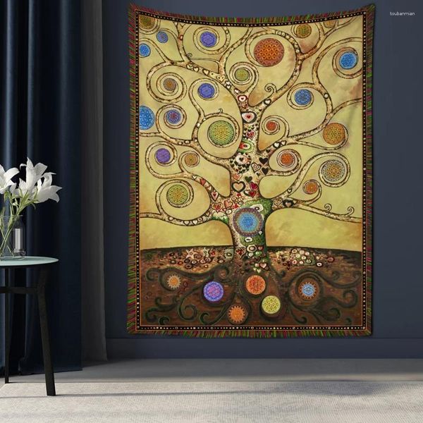 Wandteppiche sieben Chakras Tree of Life Tapestry Mandala Raumdekoration Ästhetik Wandaufkleber Dekoration Tuch