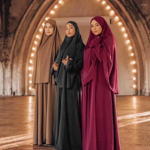 Abbigliamento etnico jilbab per donna 2 pezzi set con cappuccio di preghiera musulmana con cappuccio lungo khimar hijab abito ramadan eid niqab islam djellaba