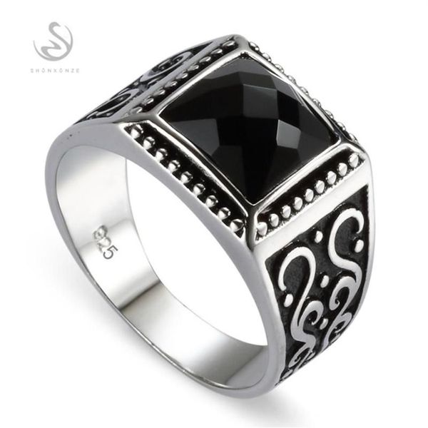 Eulonvan Engagement Wedding 925 Sterling Silver Male Finger Rings for Men Black Cubic Zirconia Drop S -3809 Taglia 6 - 13 Cluster3037