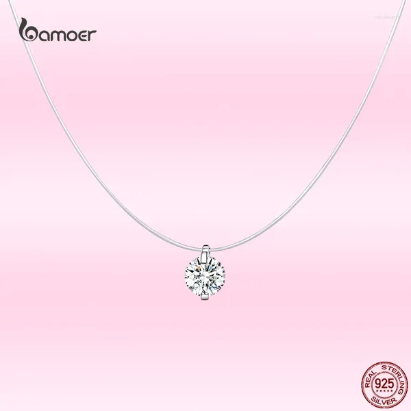 Ciondoli Bamoer Argento sterling 925 Collane a catena invisibili Girocollo Trasparente Zircone lucido Coppia Incontri Accessori SCN332