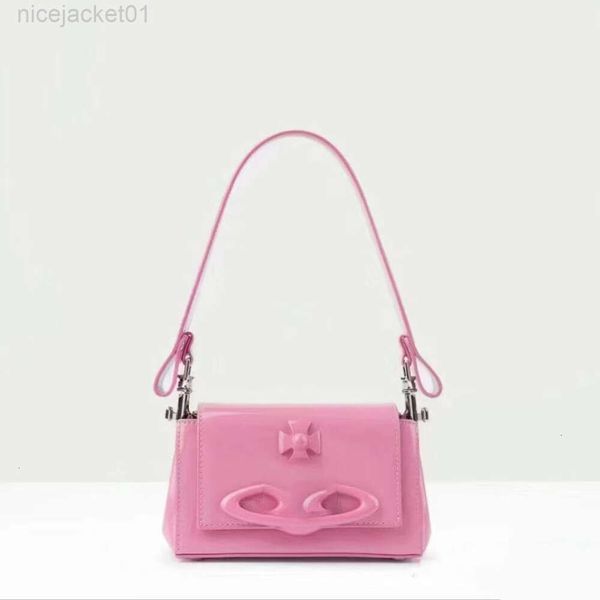 Designer Viviane Westwoods Tasche Viviennewestwood Rosa Tasche für Kaiserinwitwe Xis Unterarm-Saturn-Tasche Neues Lackleder Bright Face Handheld Spicy Girl Small Squa