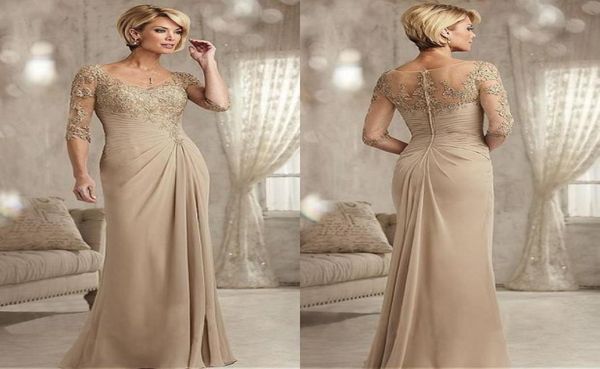 Платье для матери невесты цвета шампанского, большие размеры 2023, шифоновое вечернее платье с короткими рукавами и крестной женихом на свадьбу, новое платье из бисера Lac3177878