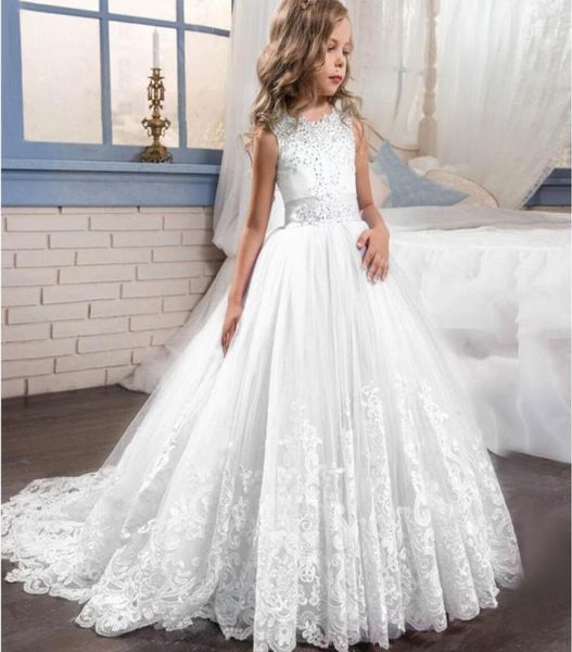 Rendas meninas crianças casamento flor menina vestido de princesa festa longo vestidos brancos adolescente 6 8 10 12 anos roupa formal t2007096296033