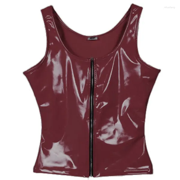 Frauen Tanks nasse Look Faux Latex PVC Shiny Crop Tank Bustier Top Gothic Women ärmellose sexy Tops CROPTOP CROPPED STREETWEIL TEST CLUBWEIE