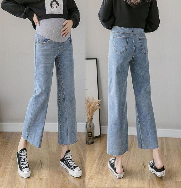 Pantaloni estivi a gamba larga svasati Pantaloni jeans premaman in denim Pantaloni pancia Vestiti per donne incinte Pantaloni da lavoro in gravidanza9866182