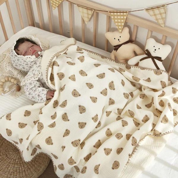 Decken Babydecke 4 Schichten Gaze Swaddle Warp Born Bettwäsche dünne Quilts für Mädchen Jungen weiche süße Druck Baumwolle Badetücher