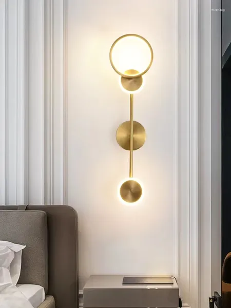 Duvar lambası modern led ışık pirinç aydınlatma fikstür nordic restoran mutfak yatak odası yaşam arka plan aplik dekor lambaları