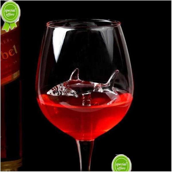 Bicchieri da vino Nuovo design Calice Bicchiere da whisky Cena Decorare Cristallo fatto a mano per la festa Squalo incorporato Consegna goccia di vino Giardino domestico Dhhnk