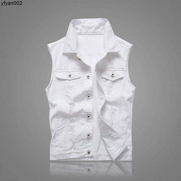 Gilet di jeans bianco alla moda Gilet da uomo senza maniche Gilet da uomo Gilet mascolino di jeans