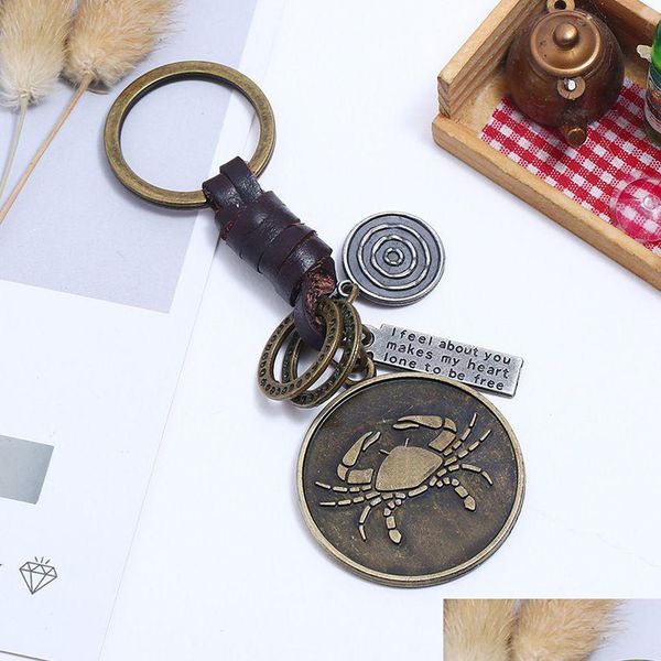 Atualização de anéis -chave Disco Bronze Constell Keyring 12 Horoscópio Sign Chave de Chave de Celra