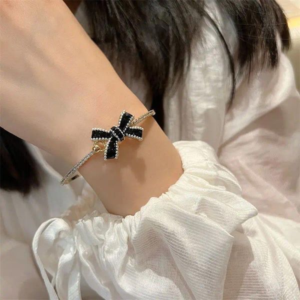 Braccialetto a farfalla zirconia nera per donne adorabili braccialetti regolabili in argento arco