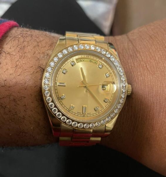 Мужские наручные часы 18K Mens Mens Yellow Gold Bracelet из нержавеющей стали 41 мм алмазные часы Автоматические мужские часы высший качество с коробкой