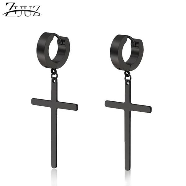 Ювелирные изделия из нержавеющей стали Bricos Charm Kpop Loop Cross Cross Серьги Black Small Piercing Hoops Long Charms Подарки для мужчин Huggie190d