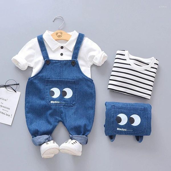 Kleidung Sets Baby Boy Kleidung Frühlings- und Herbst-Denim Overalls Cotton Striped lässige Cartoon Jeans zweiteiliger Anzug