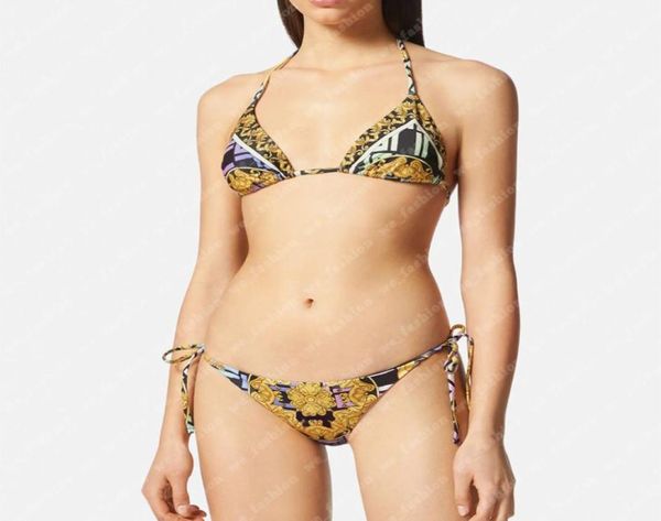 Mulheres Bikinis Swimsuith Feia de banho de duas peças Designer FENDACE GOLD BIKINI BIKINI MULHER SEXY MUNHO BAIO PRAIA NATA DE PRAIA DESENHO DE