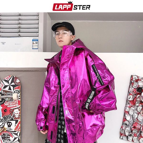 Lappster Men Streetwear Streetwear Bomber Reflective Bomber Mens Hip Hop Pu Giacca di giacca Fashirle Ins Varsity Jacket Coats 231227