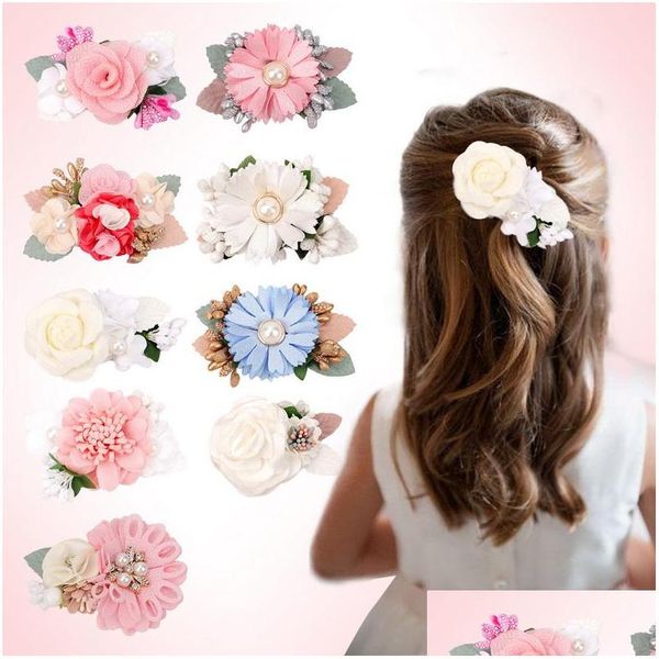 Bomboniera da 9 pezzi / set da 3 pollici Clip di fiori floreali Archi per capelli Accessori per bambina Toddles Donne adolescenti Compleanno Natale Consegna di goccia Dhkb3