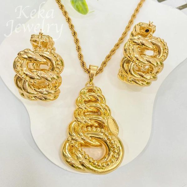 Colar brincos conjunto dubai feminino hoop jóias moda noiva casamento africano 18k banhado a ouro acessórios de festa presentes