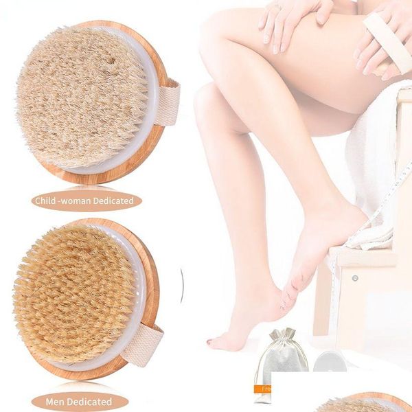 Banyo Fırçaları Süngerler İnfolipler Doğal pul pul dökülen kıl fırçası ahşap gövde mas spa kuru - banyolar set banyo damlası teslimat ev garde dhj35